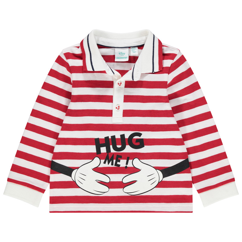 Μακρυμάνικο πόλο με ρίγες σε αντίθεση και στάμπα Mickey της Disney 