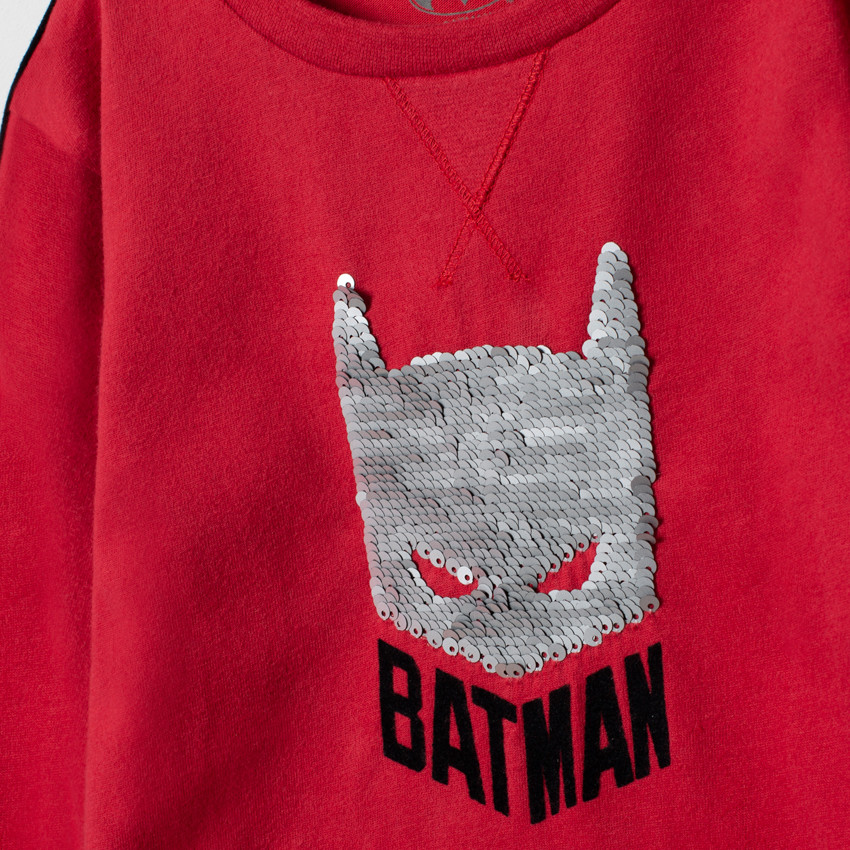 T-shirt μακρυμάνικο με οργανικό βαμβάκι με σχέδιο Batman με παγιέτες για αγόρι 