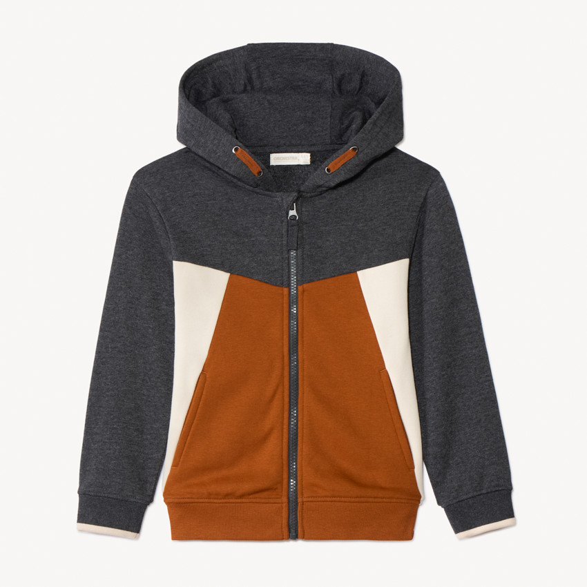 Ζακέτα μακρυμάνικη molleton με κουκούλα και effet colorblock για αγόρι 