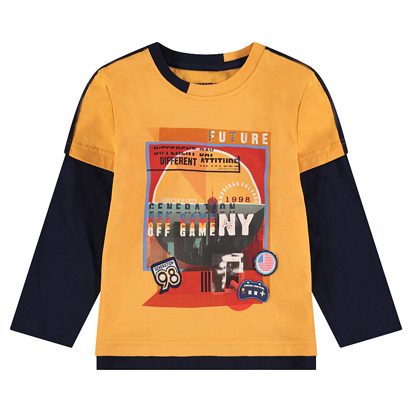 Μακρυμάνικη δίχρωμη μπλούζα 2 σε 1 με τυπωμένο μοτίβο 