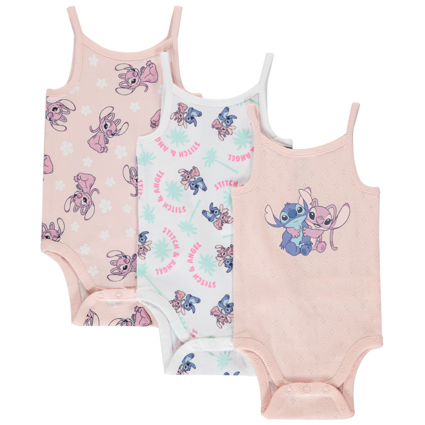 Σετ 3 αμάνικα bodies Stitch & Angel Disney για μωρό κορίτσι 