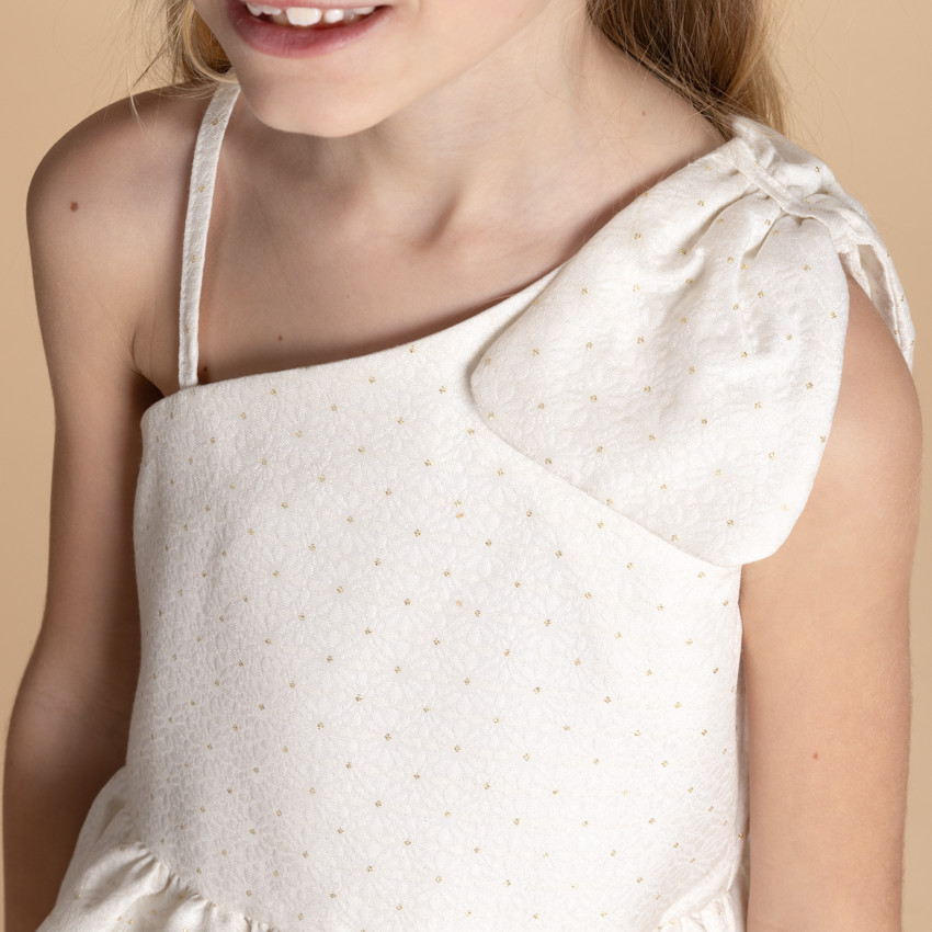 Αμάνικο φόρεμα με φιόγκο σε jacquard για κορίτσι 