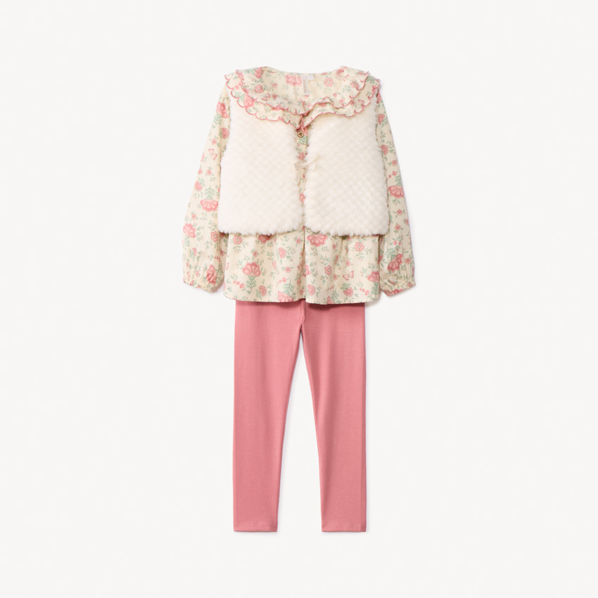 Ensemble 3 pièces avec tunique fleurie pour bébé fille 