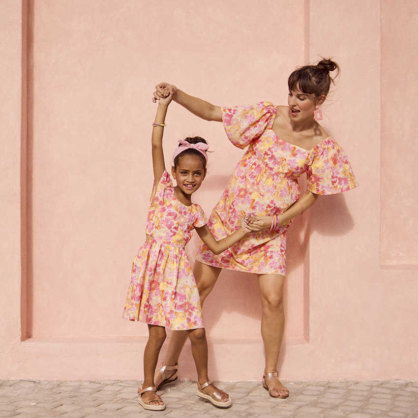 Φόρεμα με 3/4 μανίκια bouffantes και floral σχέδιο για γυναίκα 