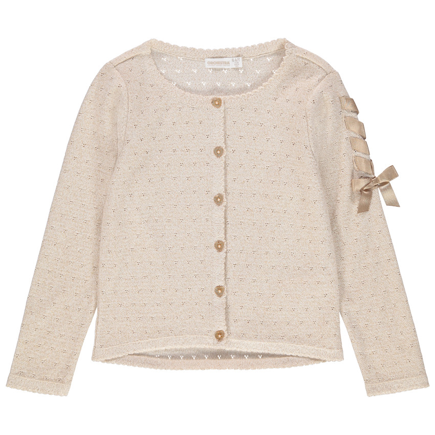 Ζακέτα πλεκτή αζούρ  με κορδέλα  