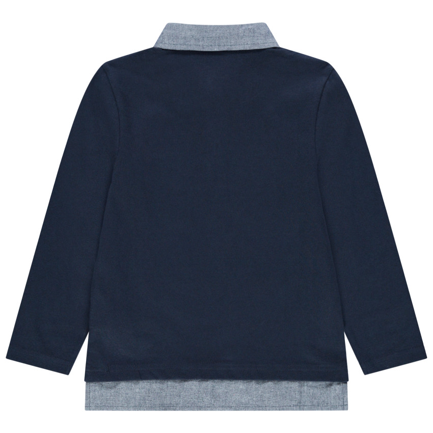 Polo manches longues à effet de superposition et détails chambray 