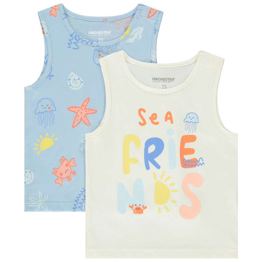 Σετ από 2 αμάνικα μπλουζάκια φαντεζί από jersey slub για μωρό αγόρι 