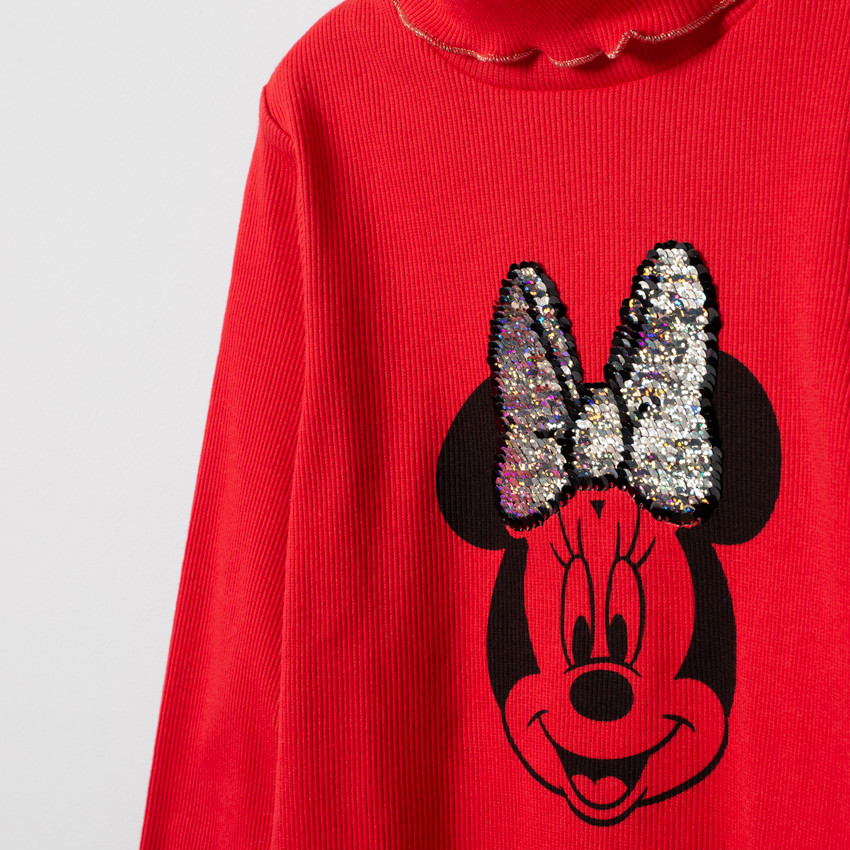 Sous-pull col roulé print Minnie Disney avec noeud en sequins 