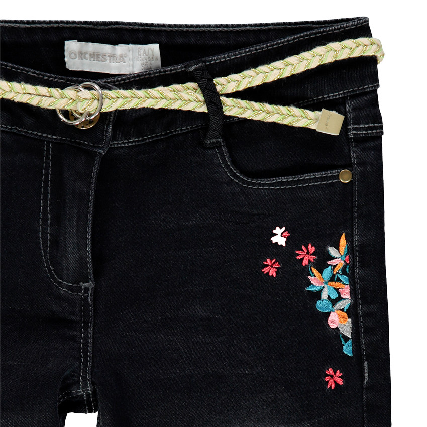 Jean slim effet used à ceinture tressée  