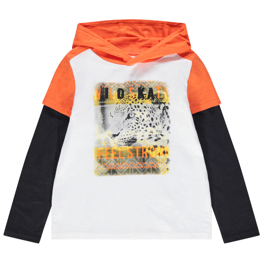 Μακρυμάνικη μπλούζα με κουκούλα και στάμπα λεοπάρδαλη 