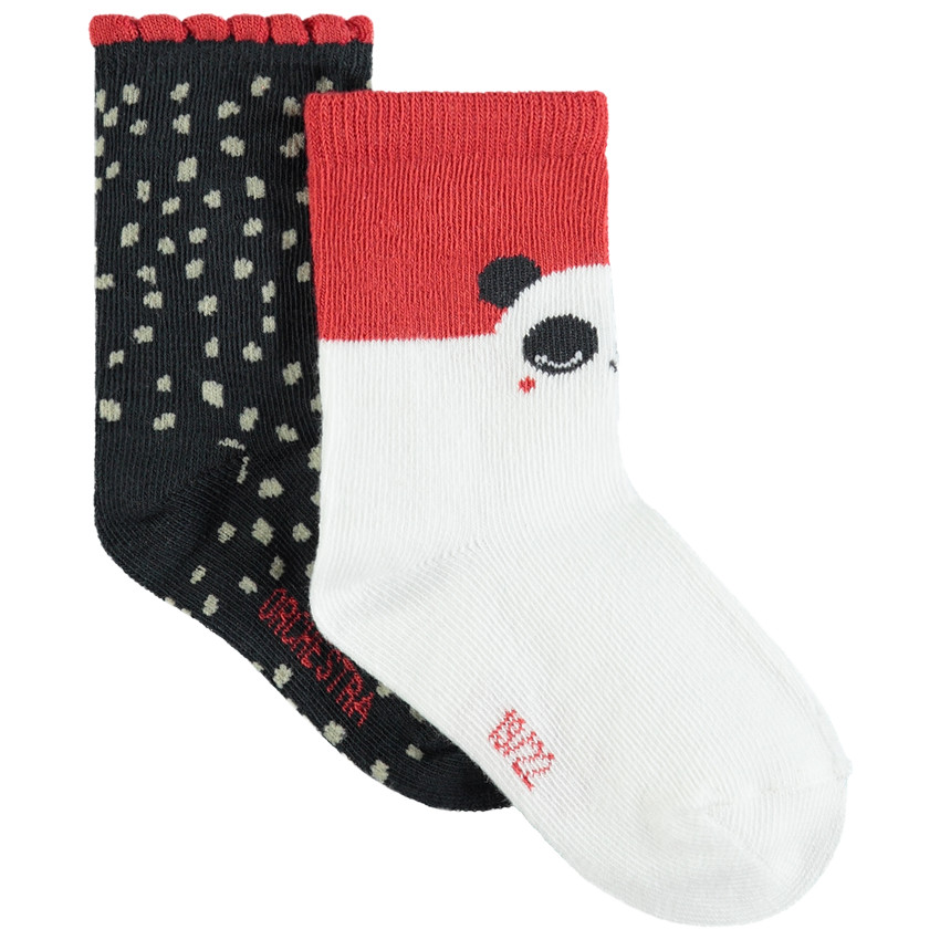 Lot de 2 paires de chaussettes motif pois et panda 