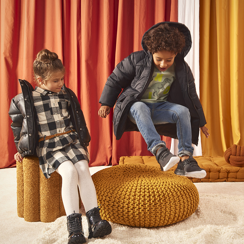 Robe chemise à carreaux avec cordon de serrage pour fille 