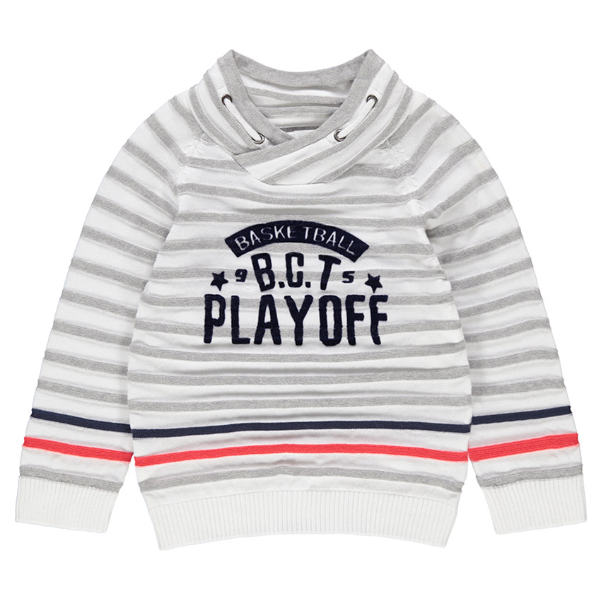 Πλεκτό με ρίγες, τυπωμένη φράση και φαντεζί λαιμόκοψη  Additional Πλεκτό με ρίγες, τυπωμένη φράση και φαντεζί λαιμόκοψη