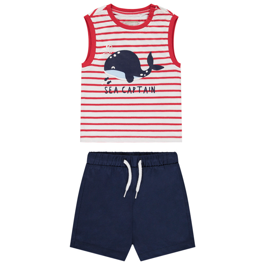 Ensemble débardeur rayé + short uni pour bébé garçon  