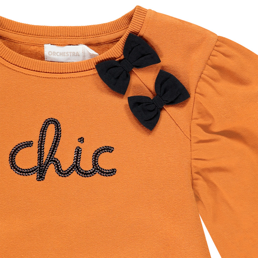 Φούτερ molleton ocre με φιόγκοι για κόριτσι 