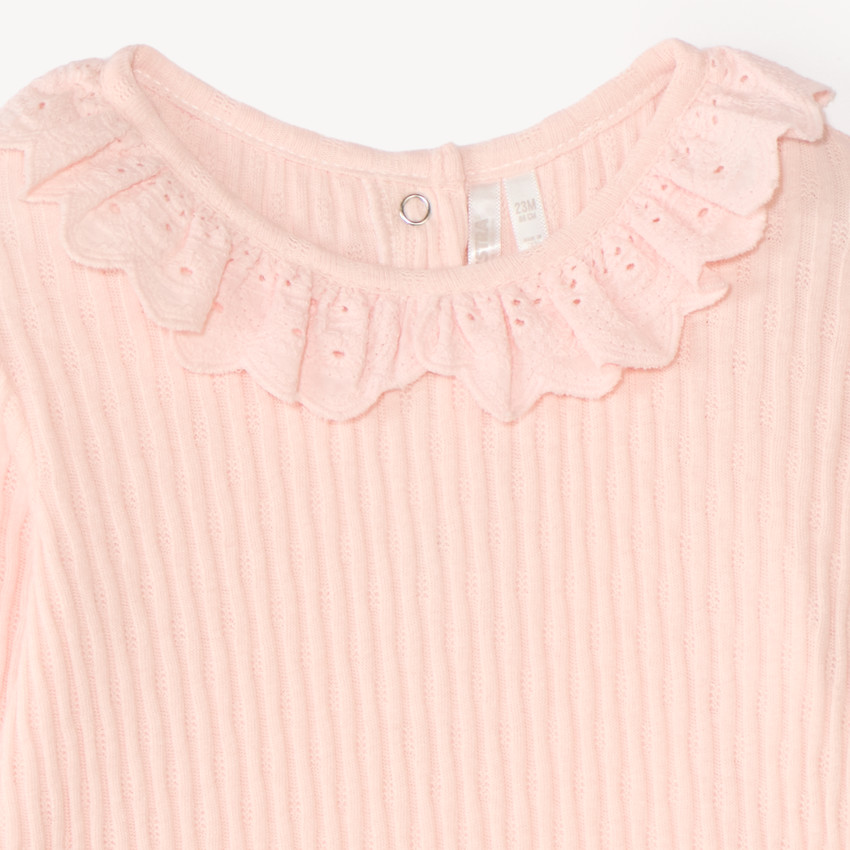 T-shirt à manches longues pour bébé fille avec col volanté 