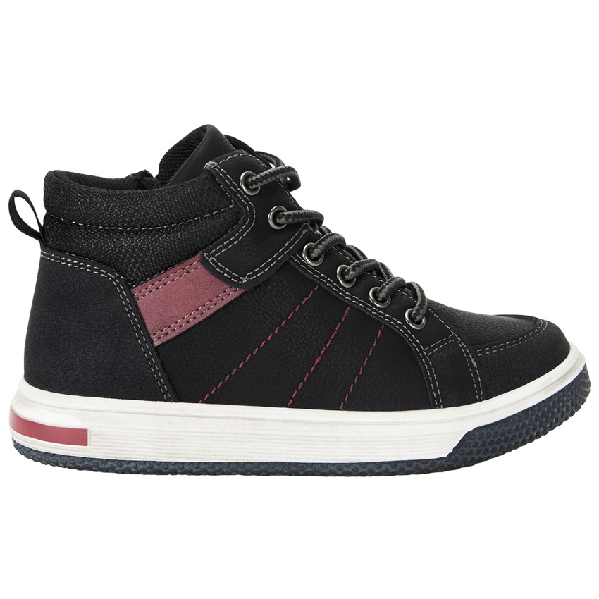 Μποτάκια μαύρα με φερμουάρ και κορδόνια για αγόρι 