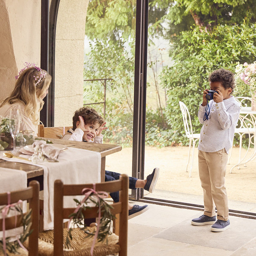 Πουκάμισο μακρυμάνικο με ριγέ σχέδιο και γιακά mao για αγόρι 