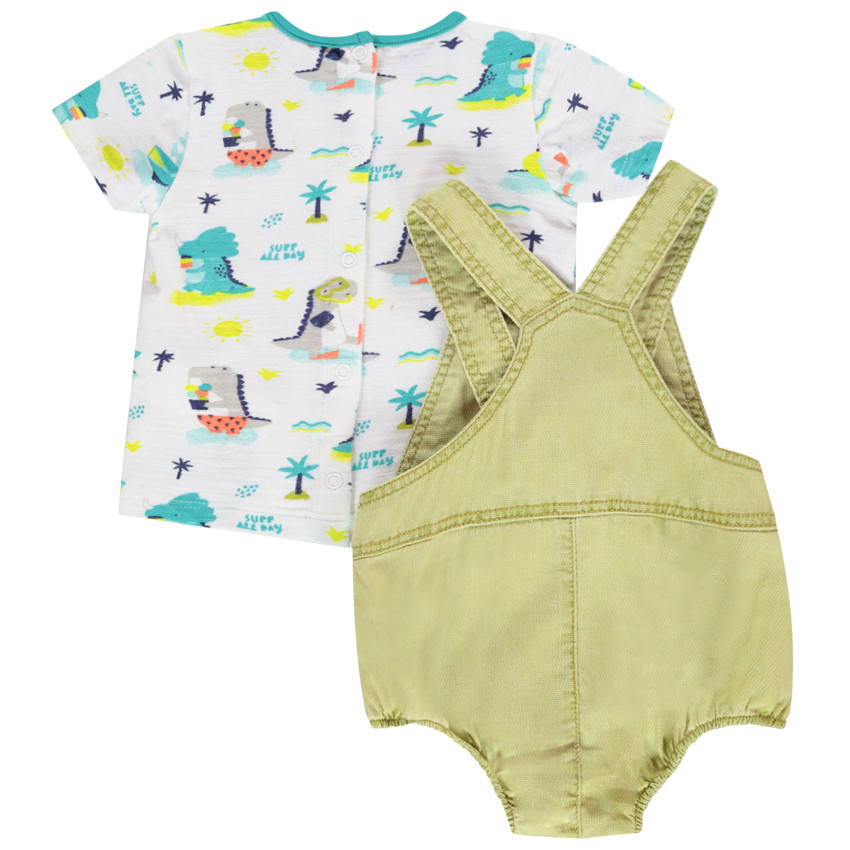 Ensemble barboteuse + t-shirt imprimé dinosaures pour bébé garçon 