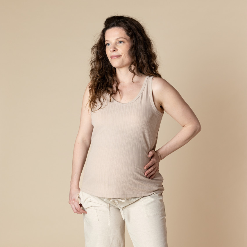 Μπλουζάκι αμάνικο κοτλέ μονόχρωμο για γυναίκες 