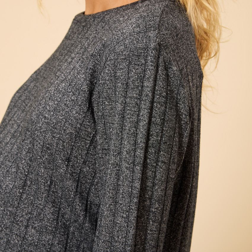 Γυναικείο Σετ Πιτζάμας 2 Τεμαχίων Με Μονόχρωμο Ριμπ Εφέ 