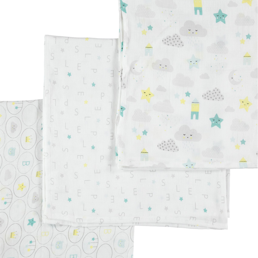 Σε 3 πάνες αγκαλιάς από βιολογικό βαμβάκι με μοτίβο σύννεφα  Additional Σε 3 πάνες αγκαλιάς από βιολογικό βαμβάκι με μοτίβο σύννεφα