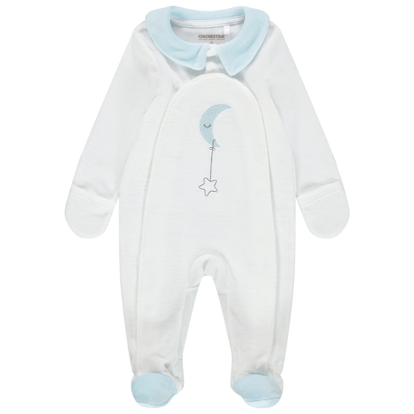 Βελουτέ φορμάκι ύπνου με λαιμόκοψη που κάνει αντίθεση και κεντημένο φεγγαράκι 