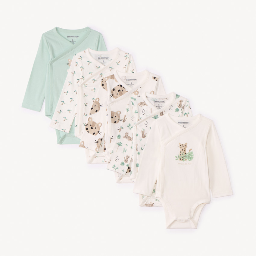 Σετ από 5 bodies μακρυμάνικα Λεοπάρ για bebe αγόρι με διαφορετικά ανοίγματα ανάλογα με την ηλικία 