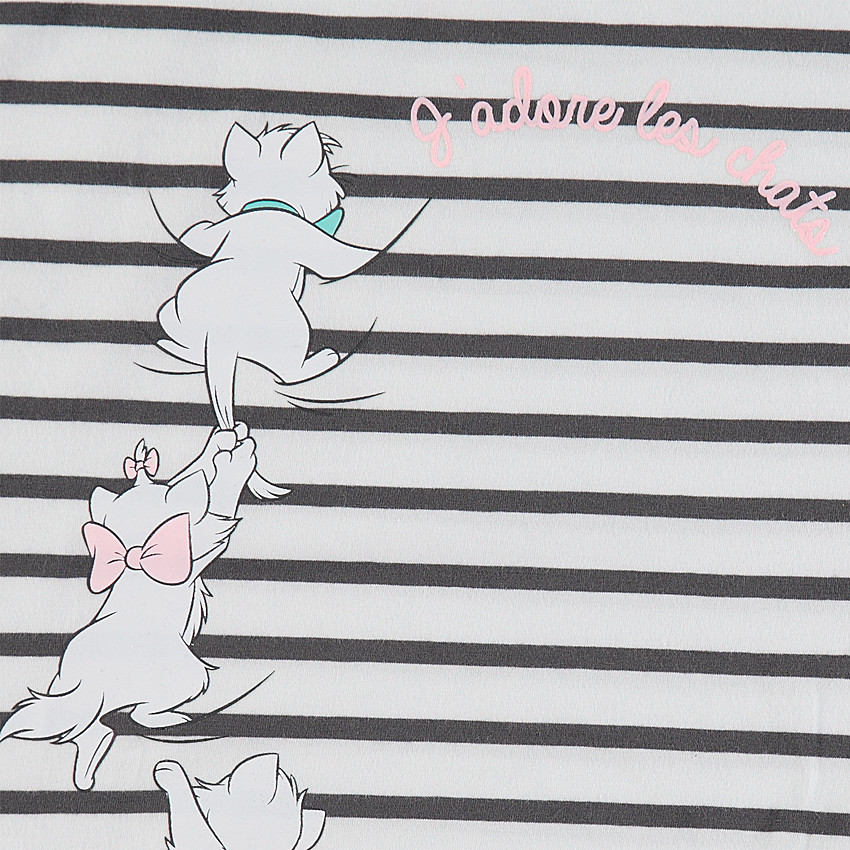 Ζέρσεϊ πυτζάμα με  ριγέ πάνω μέρος και τις Αριστόγατες της ©Disney τυπωμένες  