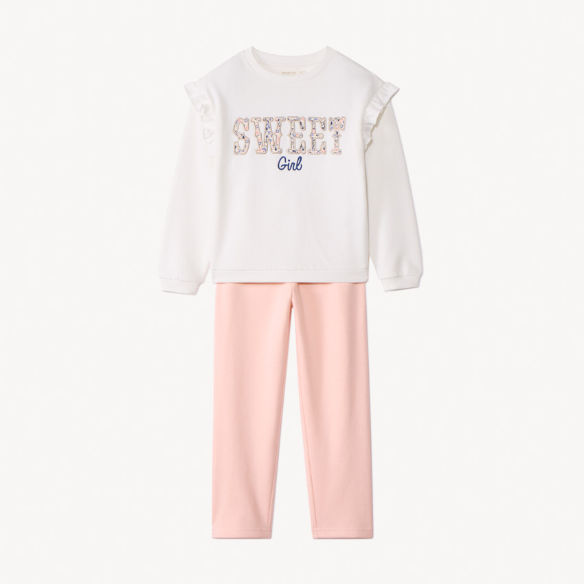 Σετ φόρμας με λουλουδάτο κέντημα για κορίτσι από molleton 