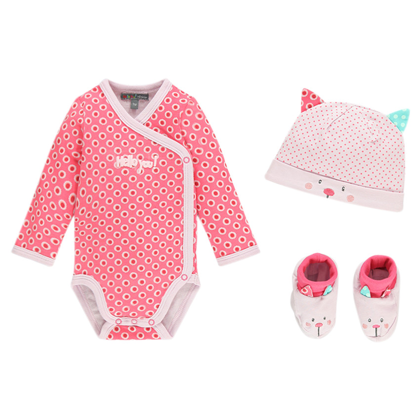 Set naissance avec body manches longues bonnet et chaussons du 1 au 3 mois 