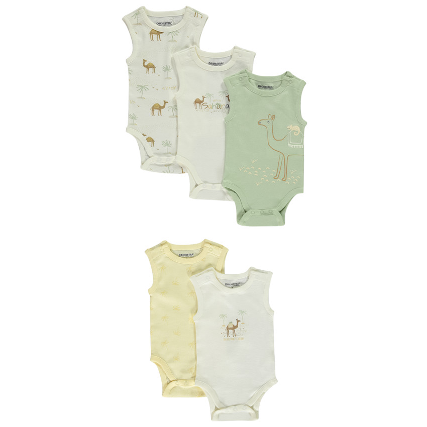Σετ από 5 κορμάκια αμάνικα με σχέδια καμήλες για bebe αγόρι 