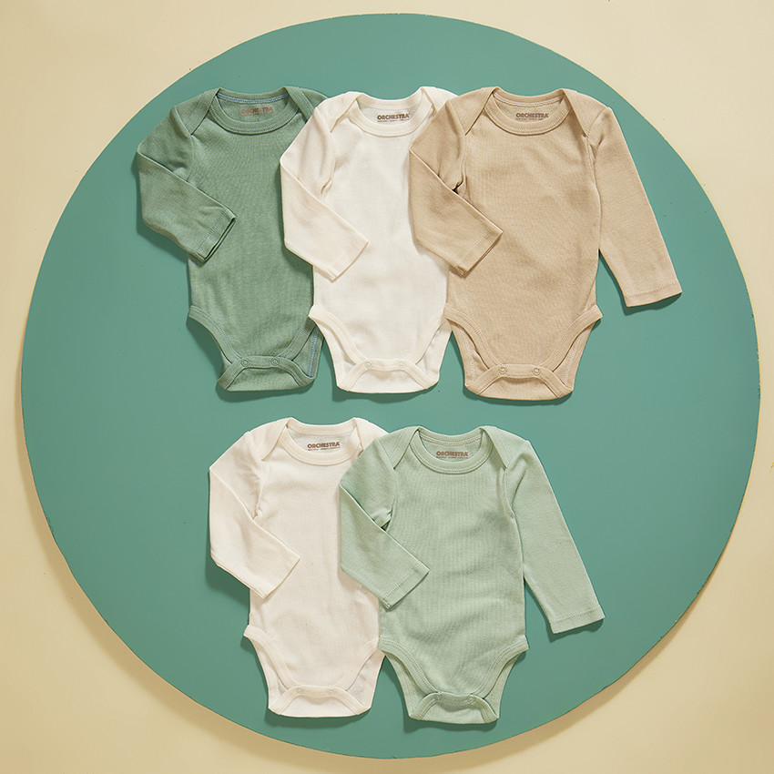 Σέτ από 5 μονόχρωμα μακρυμάνικα σώματα για μωρό 