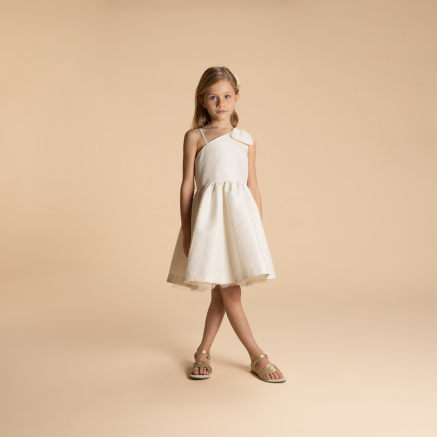 Αμάνικο φόρεμα με φιόγκο σε jacquard για κορίτσι 