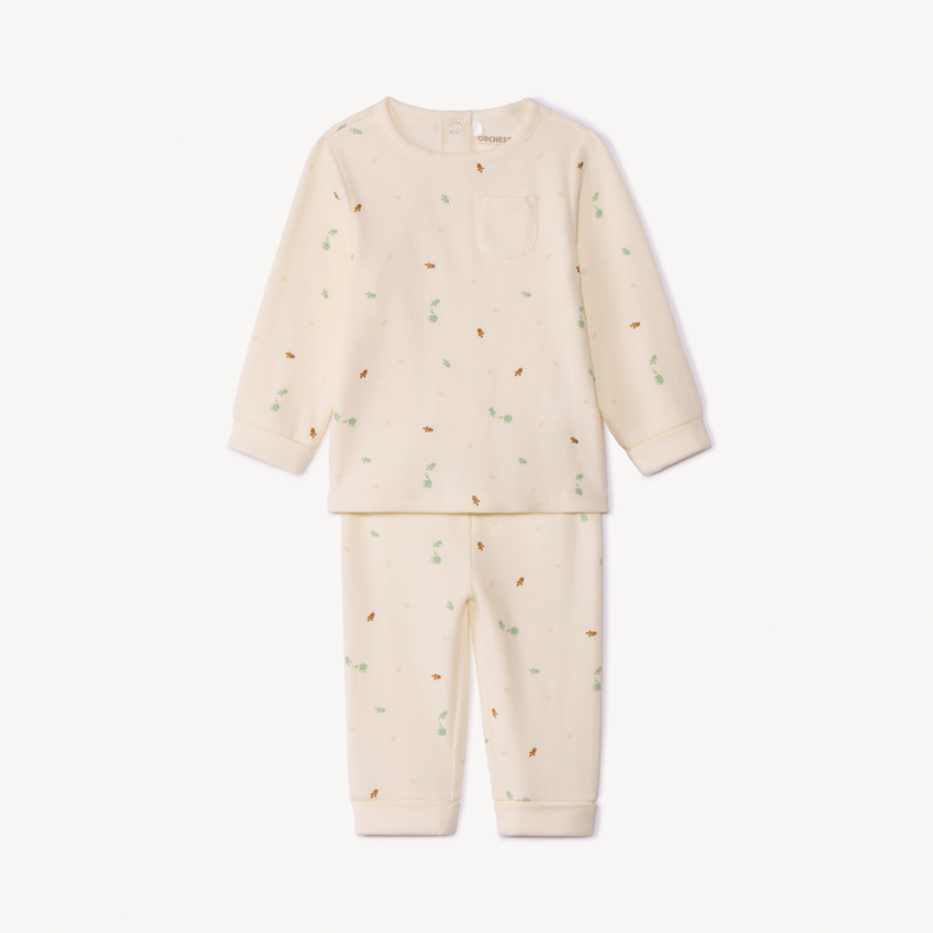 Σετ 2 τμχ. πλεκτό jersey με σχέδιο φυτών για bebe κορίτσι 