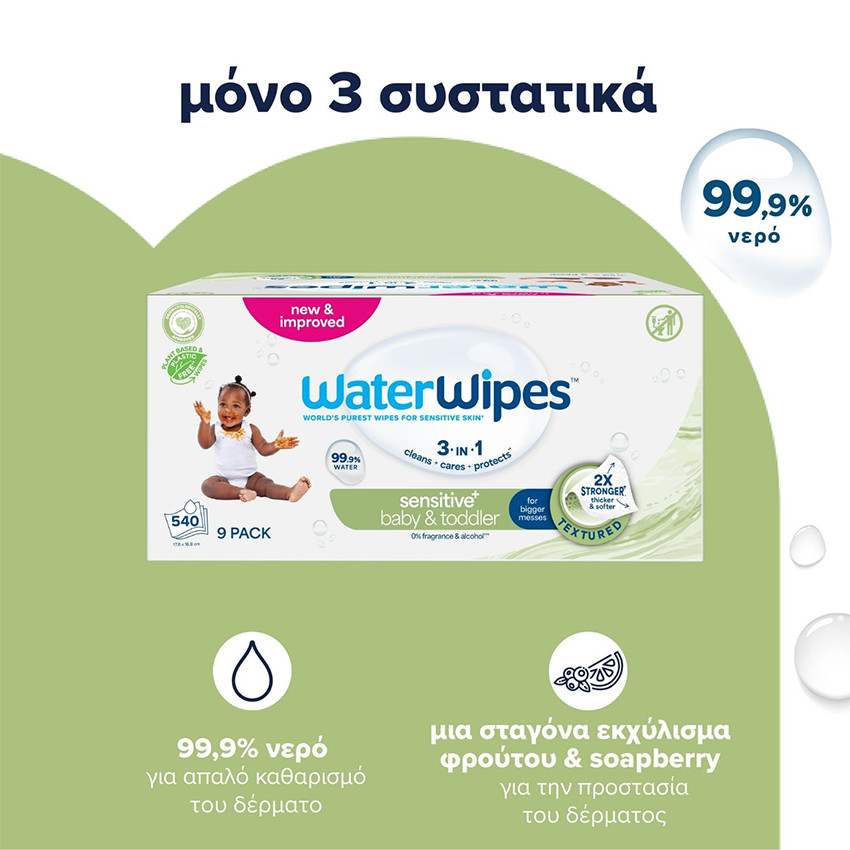 Άοσμα Μωρομάντηλα με 99,9% Νερό Soapberry 540 Τεμάχια (9x60 Wipes) 
