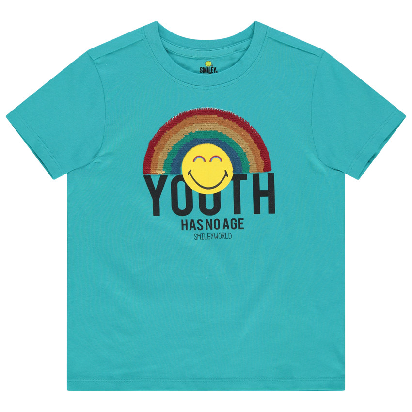 Κοντομάνικη μπλούζα από βιολογικό βαμβάκι με στάμπα Smiley και μαγικές πούλιες 