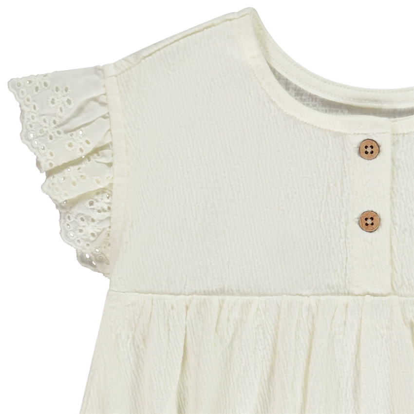 Τουνίκ με κοντά μανίκια, κεντημένα, σε εφέ τσαλακωμένο για μωρό κορίτσι 