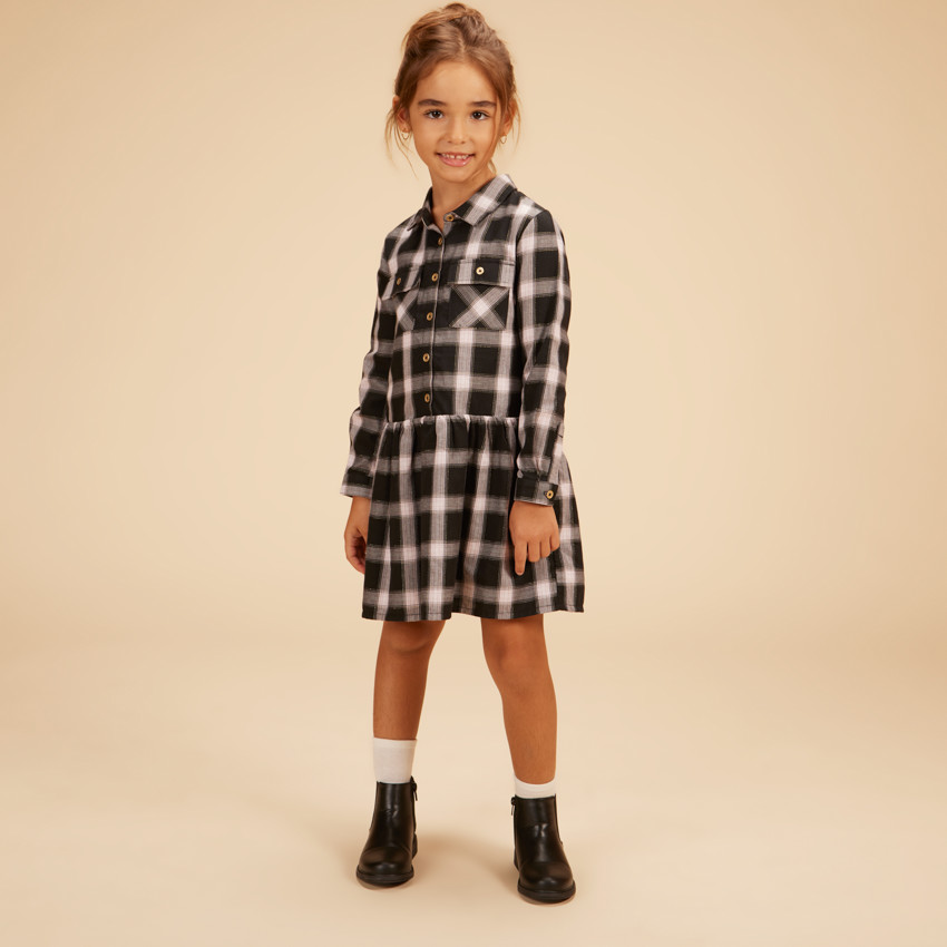 Robe chemise à carreaux en voile pour fille 