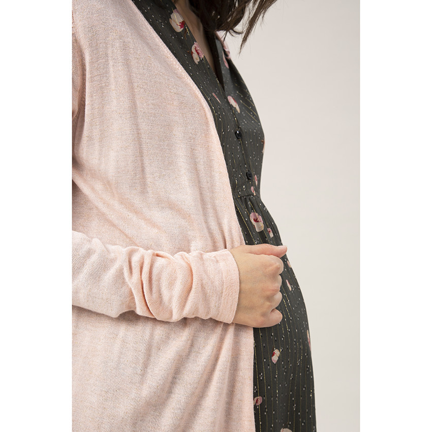 Ζακέτα εγκυμοσύνης πλεκτή μελανζέ με γυαλιστερό νήμα  