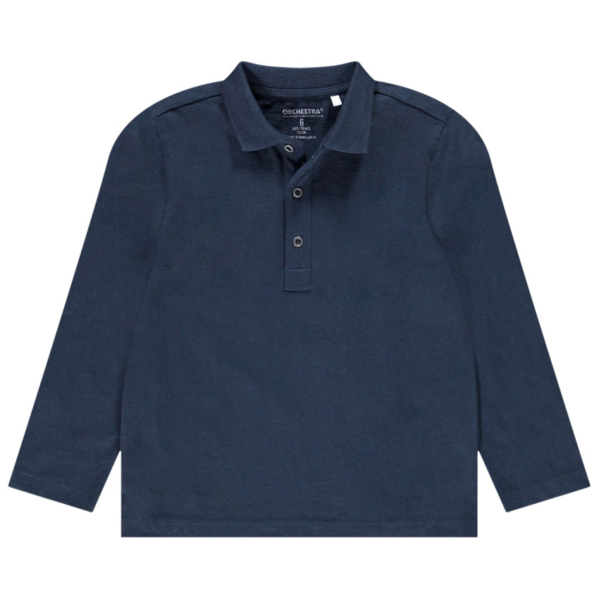 Πολυεστερικό μονόχρωμο πλεκτό πόλο μακρυμάνικο για αγόρι 