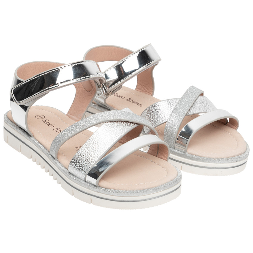Ασημένια σανδάλια με λουριά για κορίτσι 