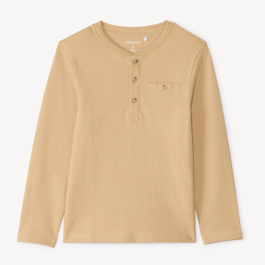 T-shirt à manches longues uni avec col tunisien pour garçon 