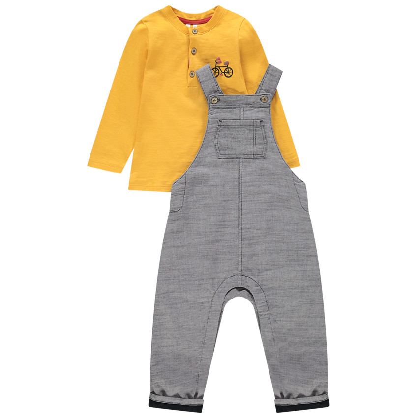 Σετ t-shirt μακρυμάνικο και  Σαλοπέτα γκρι για bebe αγόρι 