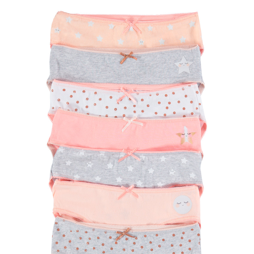 Σετ με 7 βαμβακερά βρακάκια με αστεράκια και πουά μοτίβο 