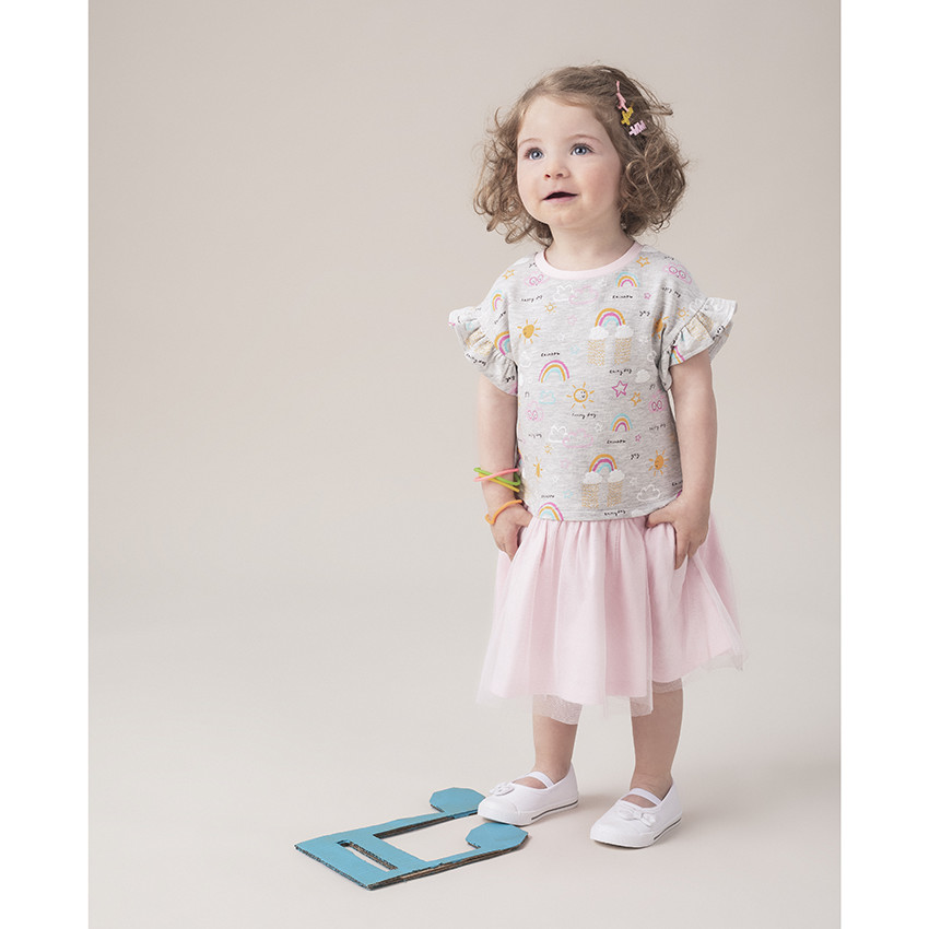 Φόρεμα 2 σε 1 με πολύχρωμα μοτίβα και τούλι 