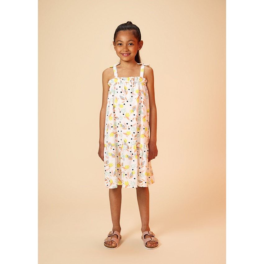 Μακρύ φόρεμα με τιράντες και σχέδιο φύλλα για κορίτσι 