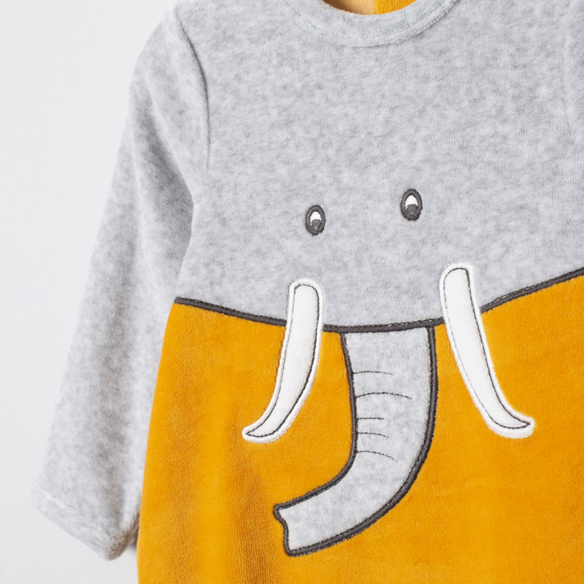 Dors-bien en velours bicolore motif éléphant  Additional Dors-bien en velours bicolore motif éléphant