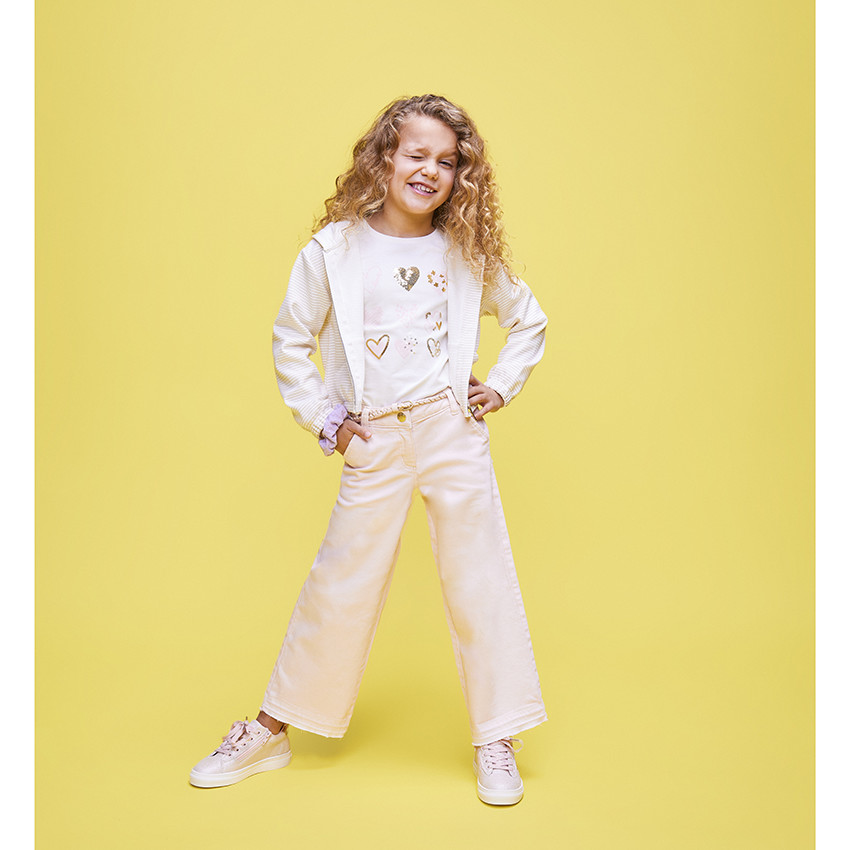 Παντελόνι large denim με ζώνη effet tressé για κορίτσι 