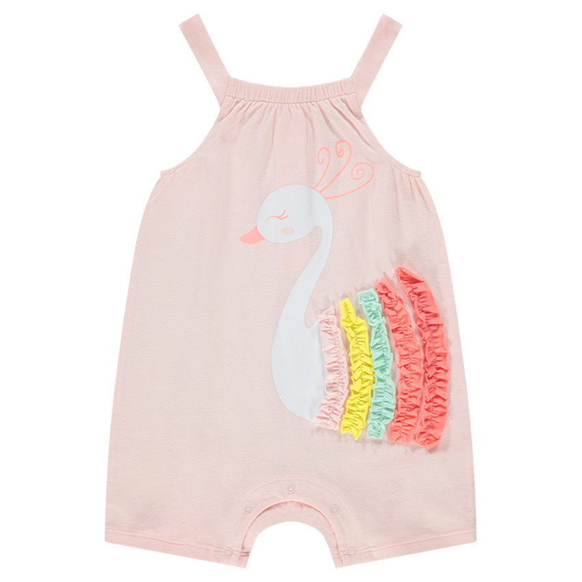 Κοντό φορμάκι με στάμπα κύκνο και πολύχρωμα φτερά 